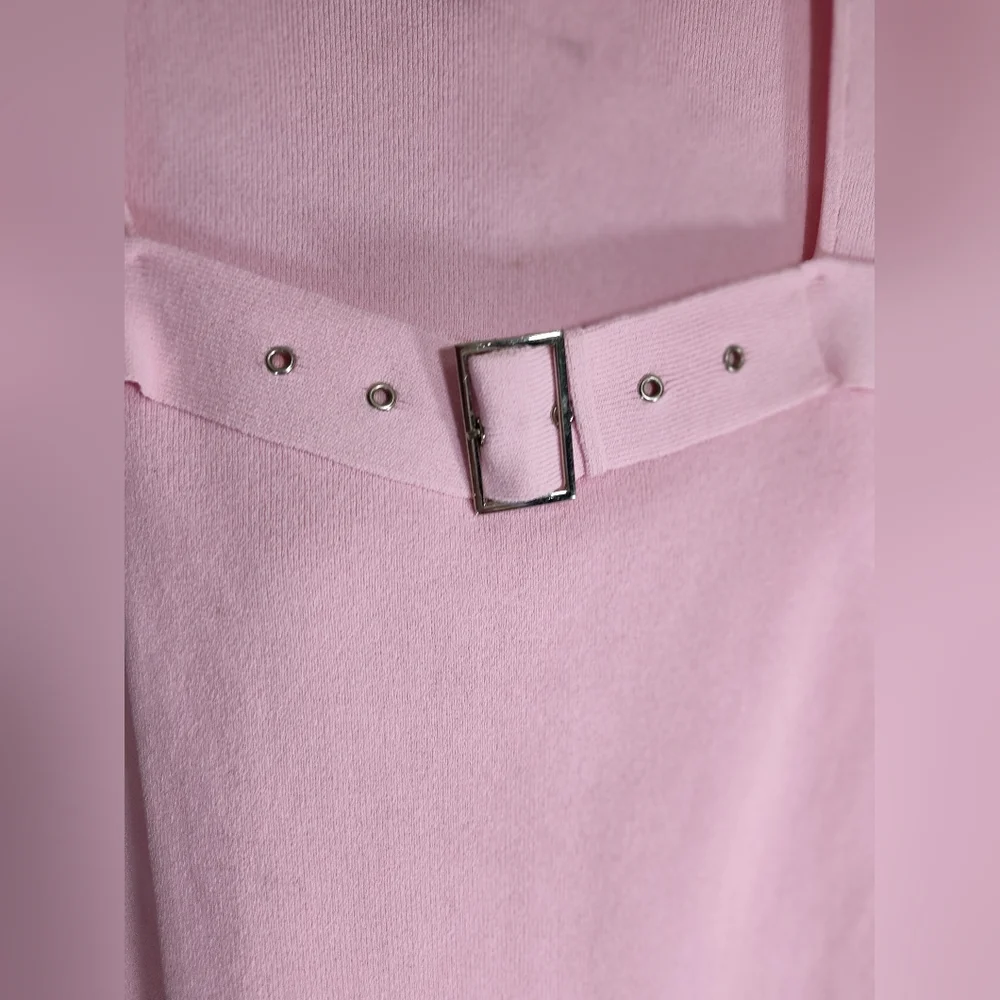 Pink Knit Top Sweater Silver Buckle Accent